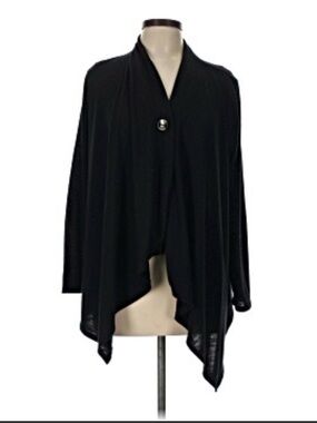 AB Studio Open Front Cardigan Sweater Black Long Sleeve Button Top XL